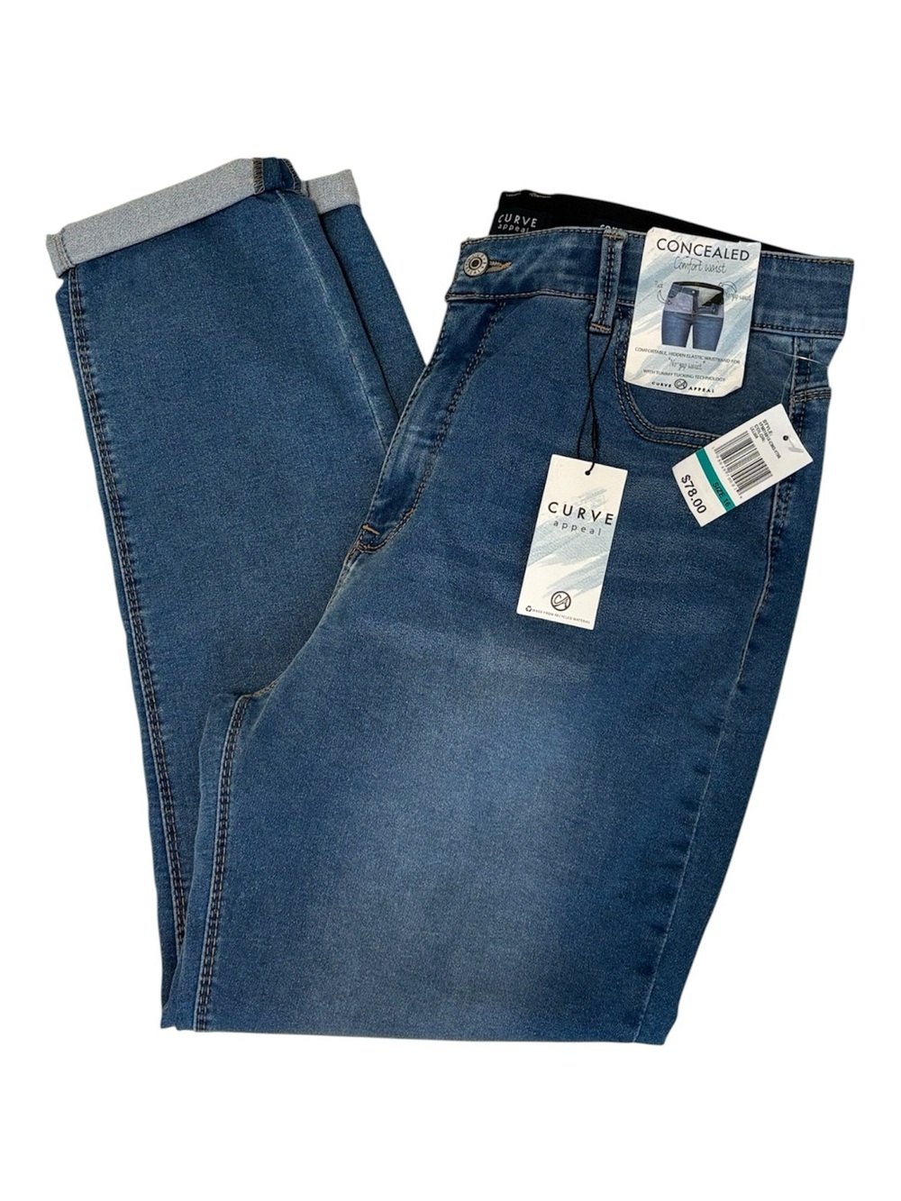 CURVE APPEAL Comfort Waist Cuffed Duomode Skinny Jeans Size 16 *NEW*